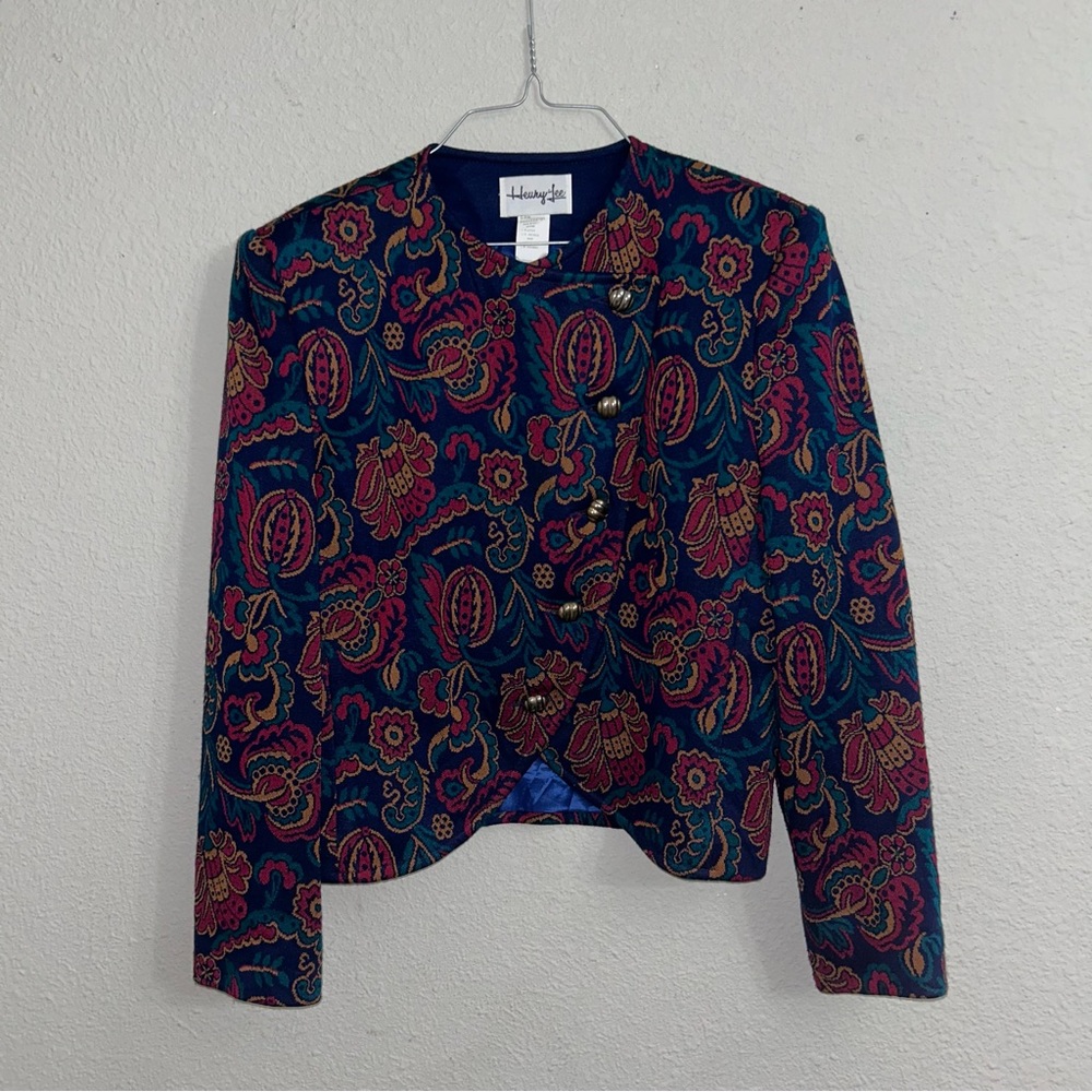 Vintage Crop Paisley Print Structured Designer Henry Lee Jacket Size 10